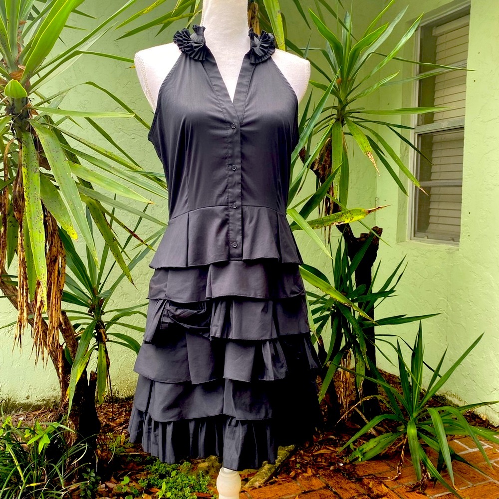 Black Ruffle Button Ruffle  Dress - Picture 3 of 8